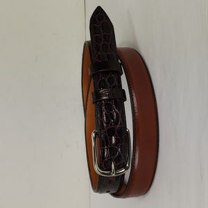 FRED COEN SANTA FE BROWN LEATHER CROC MOCK SILVER BRASS BUCKLE BELT MEN'S 36